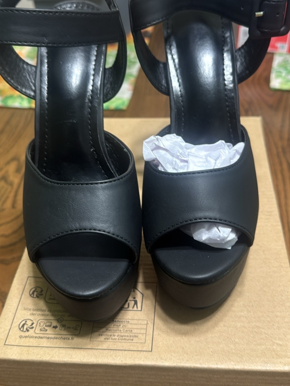 Women's Black Platform Peep-Toe Ankle Strap Heels